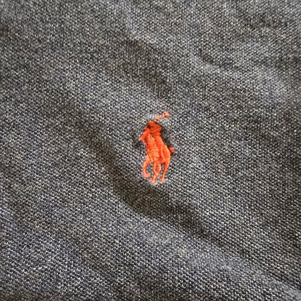 POLO RALPH LAUREN Long Sleeve Polo Mens M Olive Green Cotton Pique Orange Pony
